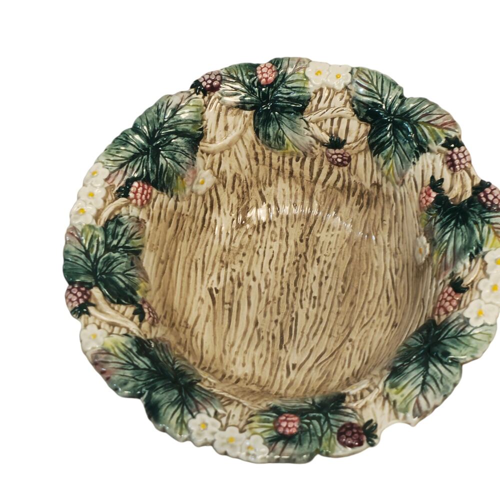 Vintage‎ Fitz  and Floyd  1990 Dish Bowl 9" brown/Green  Raspberry Farmhouse